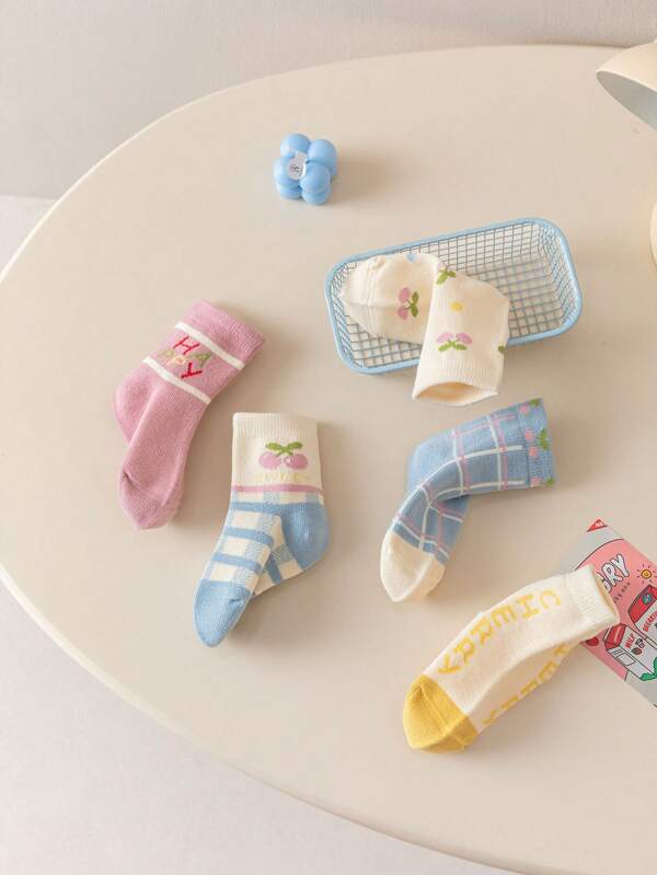 Blue & White Plaid Pattern Socks With Cute Pink Trim, Adorable For Your Little One's Feet. Grab Them Quickly!