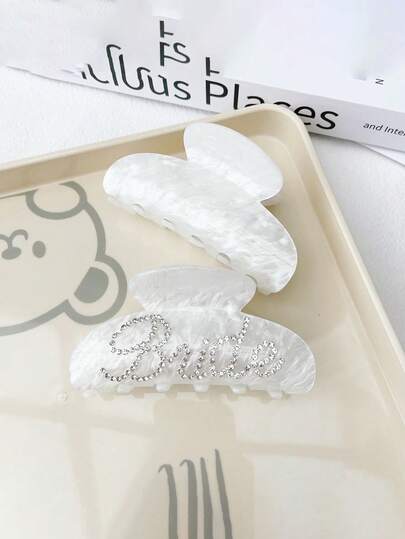 1pc, Bridal Claw Clips, White Acrylic Hair Clips, Rhinestone Bridal Logo | Bridal Party Or Wedding Party Decorations, Bridesmaids Gifts, Bridal Party, Wedding, Party, Halloween Gifts