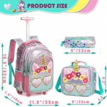 3PCS Girls Rolling Backpack Cute Rolling Backpacks With Wheels For Girls For Elementary School Bag Back To School Back To School - Silver 13301T - View 3