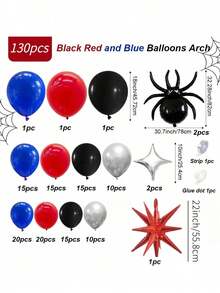 Spider Balloon Arch Garland Kit - 130Pcs Spider Theme Birthday Decorations Royal Blue Black Red Silver Spider Arch Kit For Man BabyShower Super Spider Hero Theme Party Decorations - 彩色 - 查看 3