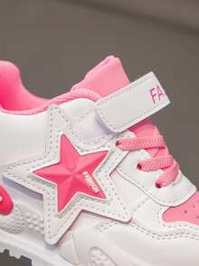 1 双男女儿童休闲平底鞋，儿童软底可爱星星设计透气运动跑步鞋，适合所有季节的多功能时尚鞋 - 粉色 - 查看 10