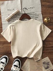 Boys & Teenage Students Casual Printed Crew Neck Short Sleeve T-Shirt, Summer Tops - Apricot - View 3