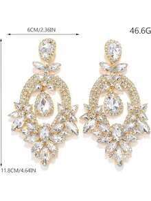 Costume Silver Large Rhinestone Earrings Dangling Bling Oversized Statement Earrings For Women Formal - 金色 - 查看 2