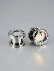 2 件装月亮和太阳蓝色渐变闪光耳道和耳塞医用钢滑轮穿孔鞍形耳重强化扩张器穿孔耳环 - 1對太陽月亮耳廓 - 查看 13