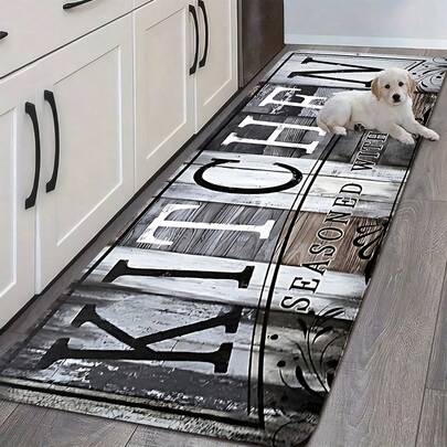 1 件/2 件经典深色木纹印花厨房地垫，高回弹记忆泡沫，吸水防滑地毯，适用于厨房、浴室、走廊、入口、餐厅和其他家居装饰