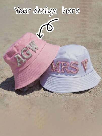 1pc Letter Pattern Bucket Hat, Foldable High-End With Faux Pearl And Rhinestone Decoration, Suitable For Everyday, Festive, All Seasons, Beach, Sun Protection