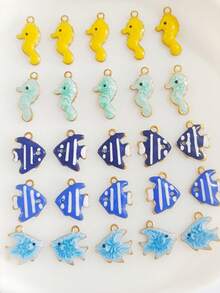 5/10 件可爱海洋系列海星、海马、章鱼彩色油性不锈钢 DIY 手链、项链、脚链、珠宝吊坠配件 - 彩色 - 查看 6