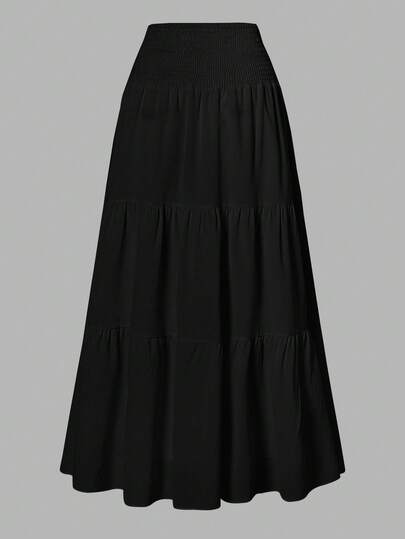 Enkel och mångsidig kjol med volangkant för kvinnor i enfärgad modell