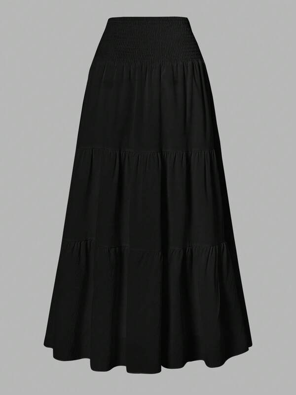 Women Solid Color Simple Versatile Ruffle Hem A-Line Skirt