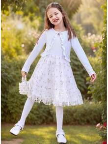2025Toddler Girls Tulle Dress Rainbow Tutu Birthday Princess Dresses Formal Photo Shoot Outfit Summer Clothes 2-6T'Sprout Style' - 白色 - 查看 4