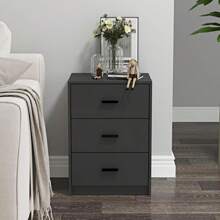 Black 3-Drawer Bedside Table With Metal Handles