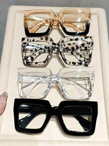 1/3 Pairs Retro Square Oversized Leopard Print Boho Style Plastic Glasses Sets, Classic Fashion Decoration For Outdoor Travel Beach For Summer Beach Vacation,Outdoor,Travel