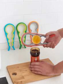 1pc 4-In-1 Multi-Function Bottle Opener And Can Opener - Portable, Non-Slip Handle, Convenient For Kitchen And Bar Use - Ideal Party Favor And Gift, Suitable For All, Elderly-Friendly, Kitchen Tool, Cooking Accessories, Household Kitchen Supplies, Thanksgiving Gift, Kitchen Gadget | Ergonomic Can Opener | Durable Plastic (Random Color Style)