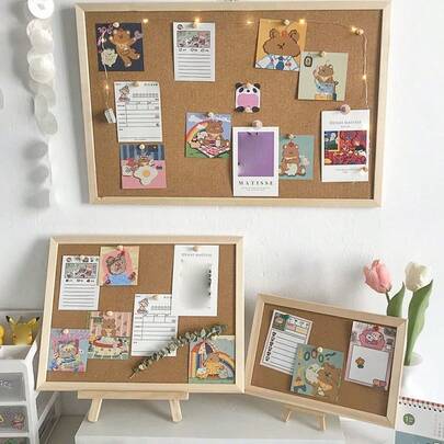 1 块带木框的软木板，用于办公室和家庭的装饰性备忘板，用于家庭和学校的留言板或愿景板