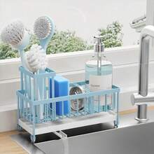 Cisily - Soporte de esponja negro para fregadero de cocina, organizador de fregadero con soporte de cepillo para polvo alto, organizadores de encimera de cocina y elementos esenciales de - Azul - Ver 8