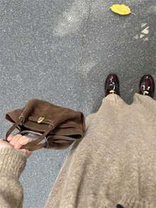 Dedoo 欧美小众设计麂皮水桶包，搭扣设计，女士街头手提包，适合秋冬购物、通勤、聚会、送礼，新款秋冬女包，最佳秋季钱包，最新时尚麂皮女包 - 棕色 - 查看 8