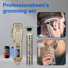 HIENA 1/2pcs Professional Men's Hair Clipper Set, Wireless USB Rechargeable Lithium Battery, ABS Material, Digital Display, Barber And Home Choice, Ideal Home Gift - Bronze - View 8