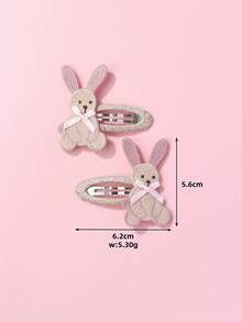 2pcs/Set Cute Rabbit & Cherry Blossom Cloud Design Hair Clips, Suitable For Girls' Daily Hairstyle Decoration - Multicolor - View 6