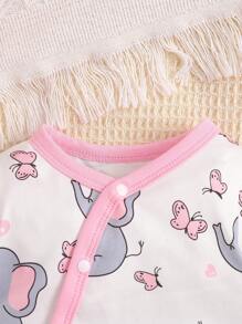 Baby Girls' Casual Cute Cartoon Elephant & Butterfly Print Footie Romper, Long Sleeve One-Piece Pajamas, Spring/Autumn