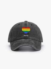 1pc Rainbow Heart Embroidered Cotton Washed Baseball Cap, Casual Sun Hat, Couple Cap, Customizable Logo/Text, Multi-Color Options, Personalized Design, Suitable For Various Occasions And Gifts, Fashion & Versatile
