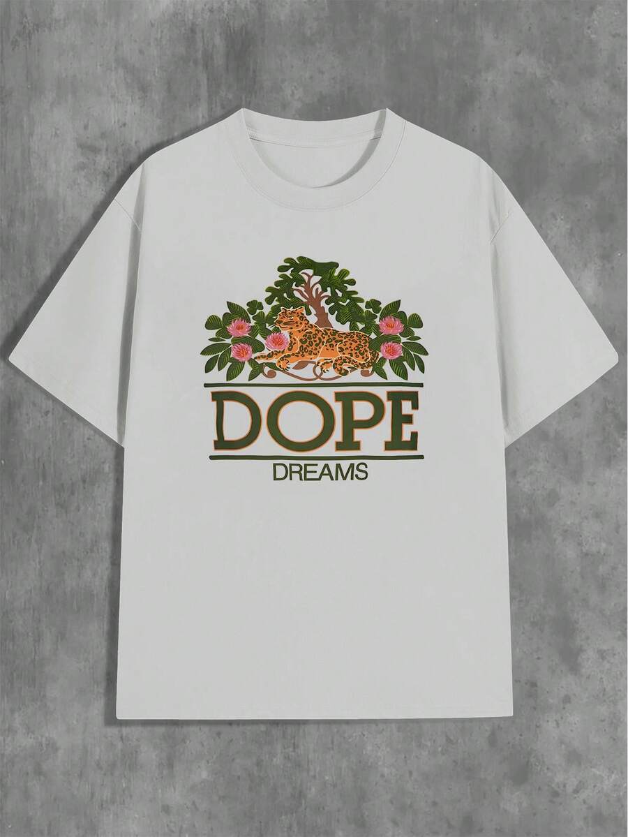 Cool And Dream Style Men's Printed T-Shirt, Comfortable And Breathable Leisure Sports, Suitable For Spring And Summer Leisure, Suitable For Couples Suitable For Festivals - 淺灰色 - 查看 1