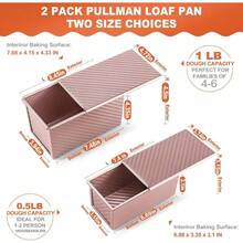2 Pack Pullman Loaf Pan With Lid, 1 Lb/0.5 Lb Dough Capacity, Premium Non-Stick Sandwich Bread Loaf Pan With Lid, Carbon Steel Corrugated Bread Toast Box Mold With Cover For Baking - 1 - 查看 5