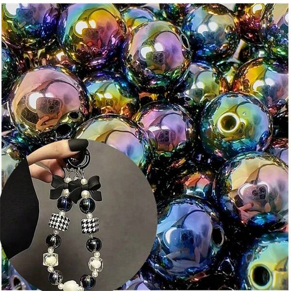 30 pièces de perles espaceuses rondes en acrylique de 12 mm - perles multicolores noires et blanches à surface brillante éparpillées. Convient pour la fabrication de bijoux faits main, l'artisanat DIY, les colliers, bracelets et accessoires de chaîne pour sacs de téléphone mobile. Perles espaceuses pour bijoux, produits faits main, couleurs vives, surfaces lisses, exclusivement pour les artistes créatifs
