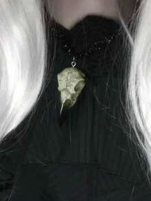 1pc Unique Gothic Black Crow Bone Pendant Necklace, ABS Resin Unisex Decorative Necklace Suitable For Halloween, Party, Special Occasions - Black - View 4