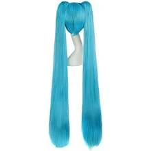 LMapofBeauty Vocaloid Miku Blue 2 Ponytails Straight Long Party Costume 120cm Cosplay Wigs5001 - 藍色 - 查看 3