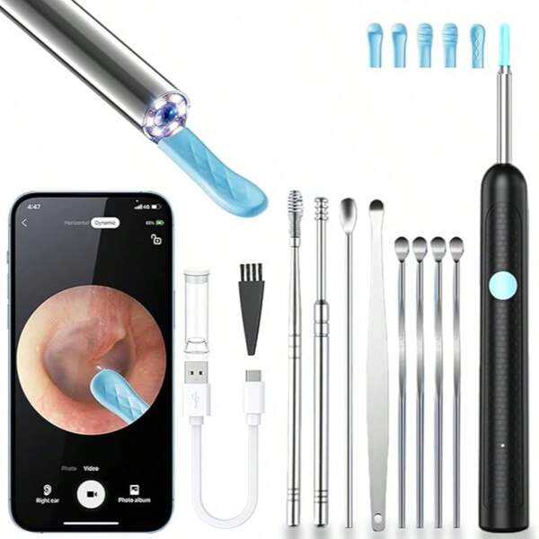 Ear Wax Removal - Earwax Remover Tool With 8 Pcs Ear Set - Ear Canal Cleaner With 1080P Camera - FSA HSA Eligible - Ear Cleaning Kit With 6 Ear Spoon - Ear Camera For IOS & Android