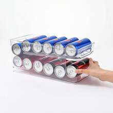 Stackable Refrigerator Organizer Bins Pop Soda Can Dispenser Beverage Holder For Fridge Clear Plastic Canned Food Storage Rack