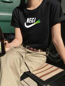 200g Pure Cotton T-Shirt 2025 Summer Ladies New Short Sleeve Pure Cotton Holiday Pattern Short Sleeve Round Neck Couple Wear Small Shirt Tops - 黑色 - 查看 1