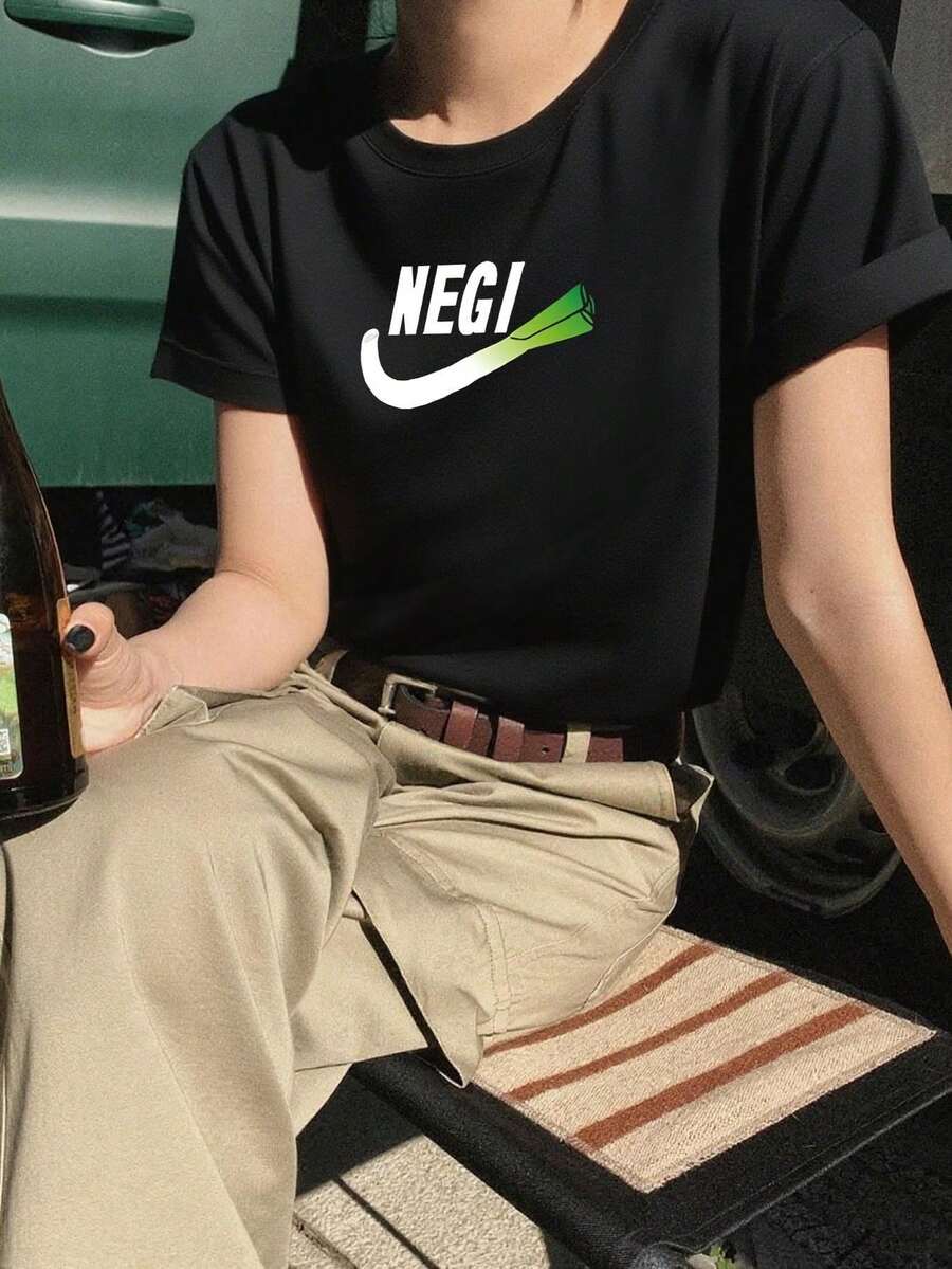 200g Pure Cotton T-Shirt 2025 Summer Ladies New Short Sleeve Pure Cotton Holiday Pattern Short Sleeve Round Neck Couple Wear Small Shirt Tops - 黑色 - 查看 1