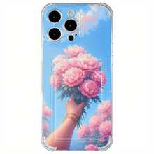 Funda para teléfono, 1 unidad, diseño de patrón de peonía, tarjetero impreso, funda para teléfono 11 Pro 16 Plus 13 15 14 12 TPU suave - Colores mixtos 1 - Ver 4