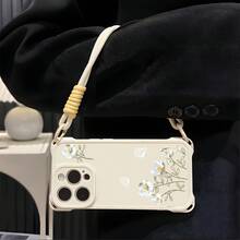 Funda para teléfono (1 unidad): Funda portátil con orificio en las cuatro esquinas, correa para phone 16 Pro, correa corta para phone 14 Plus, funda completa de silicona para phone 13 Pro y correa suave para la muñeca para phone 12. - Blanco - Ver 2