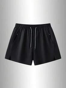 Um par de shorts esportivos masculinos para atividades ao ar livre, com cordão na cintura, é um modelo leve para o verão. É adequado para natação, atividades ao ar livre, passeios na praia, surfe, atividades físicas e passeios diários. - Preto - Ver 1