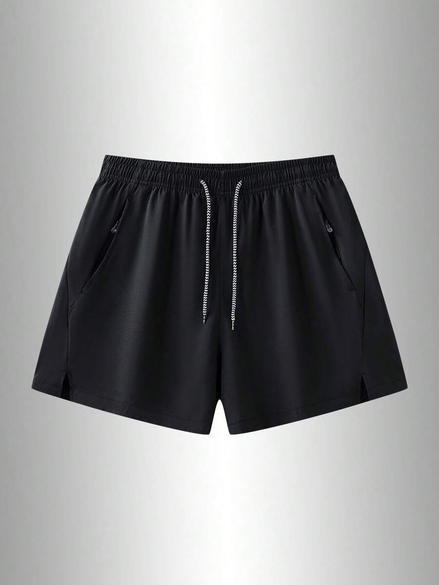 Um par de shorts esportivos masculinos para atividades ao ar livre, com cordão na cintura, é um modelo leve para o verão. É adequado para natação, atividades ao ar livre, passeios na praia, surfe, atividades físicas e passeios diários. - Preto - Ver 1