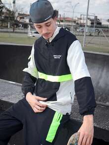 ANORAK URBAN CHAMELEON WINDCUT JACKET HOOD Autumn Spring Oversized Knot Zipper Men's - 霓虹綠 - 查看 2