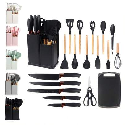 Set 19 Espatulas Y Cuchillos Utensilios De Cocina Juego De Cucharas Palas Miserables Volteadores Cuchillos De Silicon Antiaderente Reposteria Cenas Platos Fuertes Kit De Herramientas Para Elaboracion De Alimentos