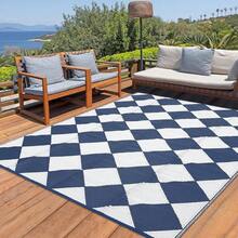 Outdoor Plastic Straw Rug 8x10 Reversible Patio Rug Outdoor Rug Waterproof Camping Rug Portable Outdoor Floor Mat For RV Porch Balcony Patio Camping Picnic Beach Dark Blue Diamond,6622466 - Blue - View 6