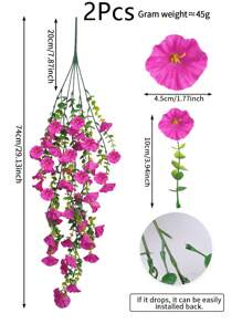 1/2/4PCS Artificial Flower UV Resistant Hanging Plant Silk Morning Glory Vine Eucalyptus Leaves Green Plant Decoration Anniversary Birthday Graduation Wedding Party Outdoor Family Room Porch Garden Courtyard Wall Spring/Summer Decoration