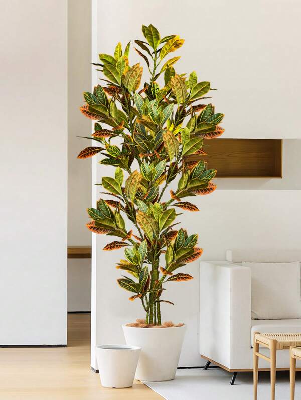 Artificial Color-changing Tree Branch With Ficus Microcarpa & Rubber Tree Leaves, Plastic Plants For Indoor/outdoor Garden, Home, Office Decoration, No Pot Included