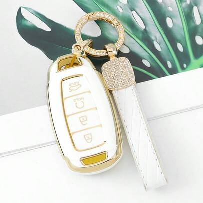 Ốp chìa khóa - Vỏ TPU bền chắc cho Elantra GT, Kona, Palisade, Venue, Veloster - Thiết kế 4 nút, phụ kiện chìa khóa xe hơi thời trang và túi đựng chìa khóa phù hợp cho nữ