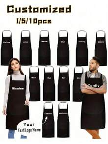 Customized Black Kitchen Cooking Apron, Modern Polyester Oil-Proof Apron, Black Kitchen Apron, Polyester Apron For Garden, Kitchen And Housework Perfe - Multicolor - View 2