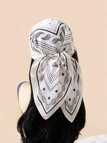 1pc Women's Printed Scarf Work Necktie Fashion Hairband 70 Square Satin Silk Headscarf Suitable For Business, Casual And Street Fashion Bandana,Hair Band,Head Band Ideal For Dressing Up Your Look - White - View 1