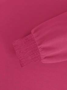 Women's Casual Pullover Sweatshirt, Loose Fit Drop Shoulder Zip Hem - Color Block Pink & White, Long Sleeve Comfortable Everyday Wear, Durable Streetwear Style, Versatile For All Seasons