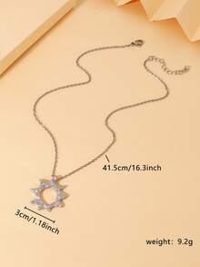 Boho Style Chunky Silver Sun Pendant Necklace, Eye-Catching Large Pendant Jewelry, Essential For Women - Silver - View 2