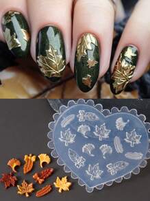 1 pieza Molde de silicona con relieve 5D en forma de hoja de arce y hoja de ginkgo, plantilla de uñas con hojas de otoño lindas, herramienta de moldes para uñas, suministros de uñas, herramientas de uñas, herramientas de arte de uñas, de vuelta a la escuela, uñas, herramientas de uñas para uñas postizas