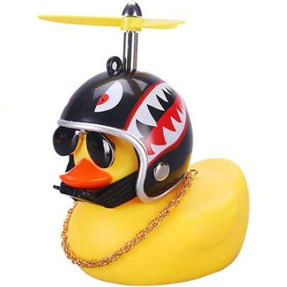 1 pieza Decoración montada en motocicleta y bicicleta con pato amarillo pequeño de moda, móvil de viento con molinillo