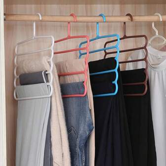 5pcs Wardrobe Pant Rack, 5-Tier Multi-Function Hanger For Pants, Scarfs, Leggings, Towels - White